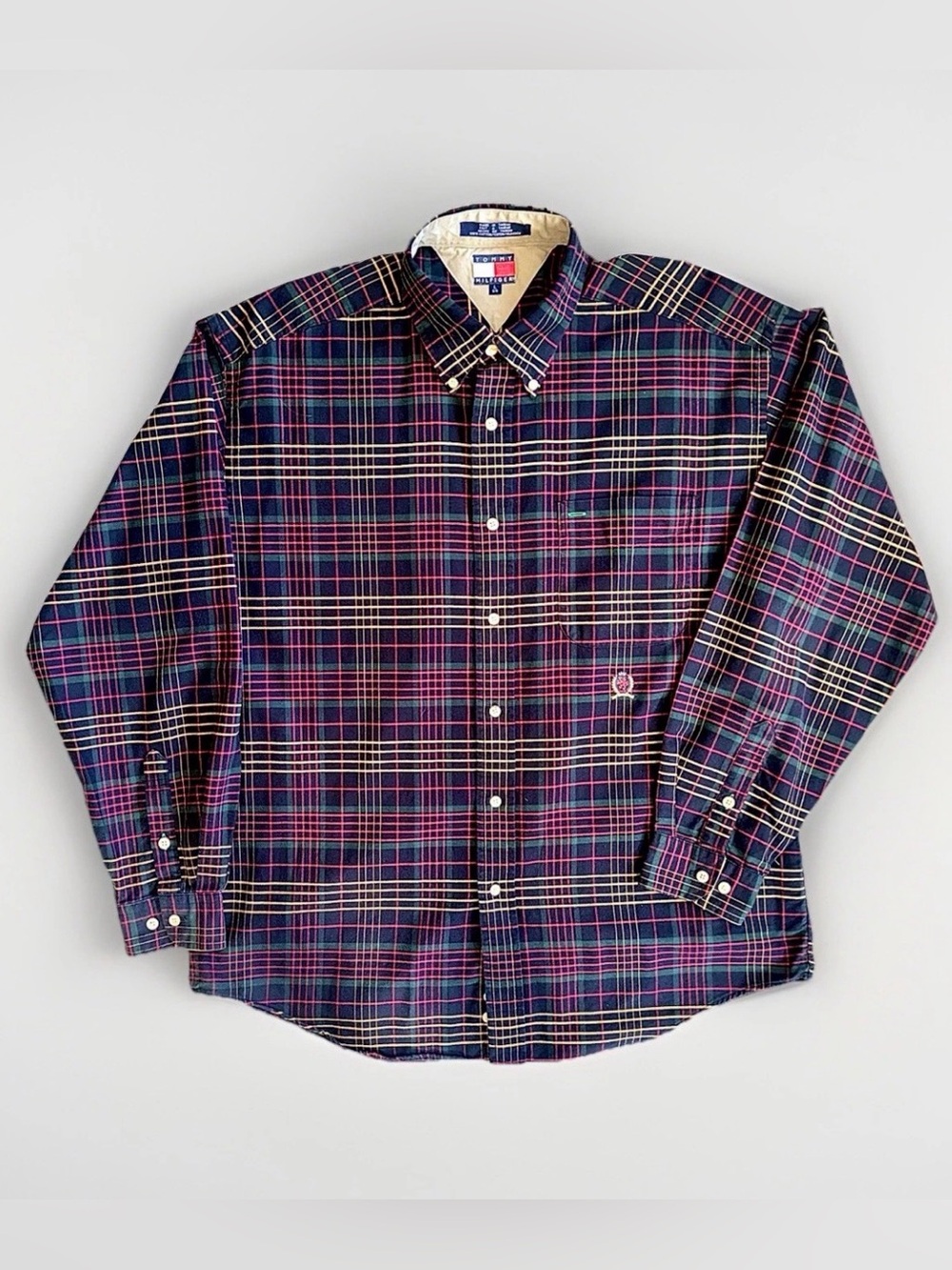 Tommy Hilfiger Men's Navy, Burgundy & Yellow Plaid Button-Down Shirt